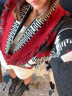 Tassel Print Deep V-neck Short Sweater Cardigan Women Long Sleeve Knitwear